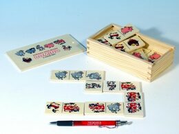 Domino zvířátka pana Müllera společenská hra dřevo 28ks v dřevěné krabičce 16x9x