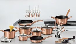 BERLINGERHAUS Pánev hluboká s mramorovým povrchem a poklicí 28 cm Rosegold Metallic Line BH-1518