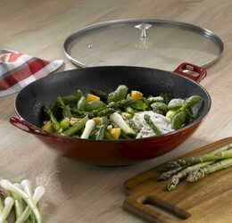 KELA Wok litinový s poklicí CALIDO 36 cm červená KL-11947