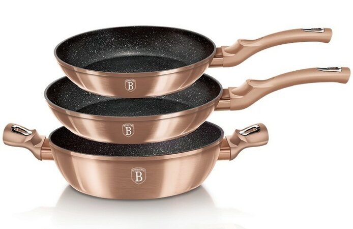 BERLINGERHAUS Sada nádobí s mramorovým povrchem 3 ks Rosegold Metallic Line pekáč BH-1280