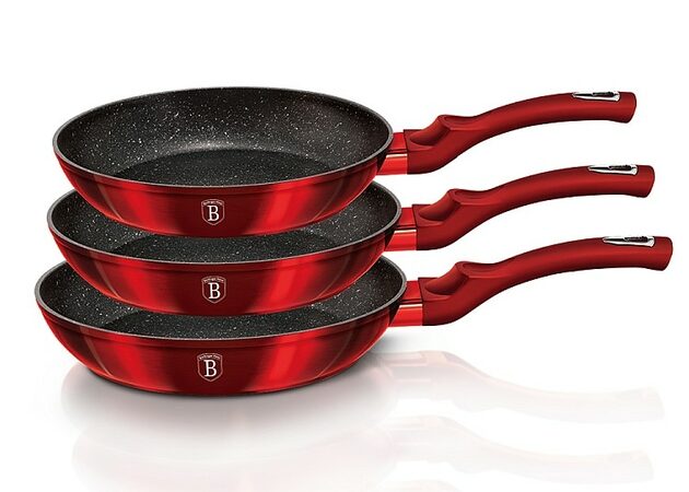 BERLINGERHAUS Sada pánví s mramorovým povrchem 3 ks Burgundy Metallic Line BH-1288