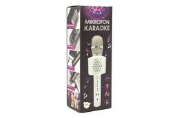 Mikrofon karaoke Bluetooth zlatý na baterie s USB kabelem v krabici 10x28x8,5cm