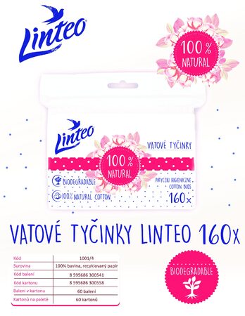 Vatové tyčinky Linteo 160 ks v sáčku, 100% cotton