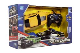 Auto RC 2ks policejní honička plast žluté 18cm na dálk. ovl. na bat. se světlem v krabici 36x22x12