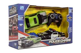 Auto RC 2ks policejní honička plast zelené 18cm na dálk. ovl. na bat. se světlem v krabici 36x22x12