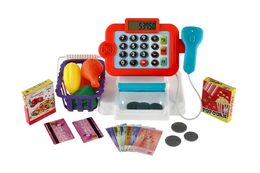 Pokladna digitální plast 16x17cm s doplňky na baterie se světlem, zvukem 2 barvy v krabici 33x20x15