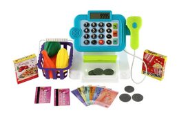 Pokladna digitální plast 16x17cm s doplňky na baterie se světlem, zvukem 2 barvy v krabici 33x20x15