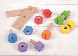 Bigjigs Toys Dřevěný spojovací materiál v dóze