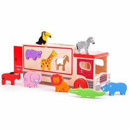 Bigjigs Toys Dřevěné auto se zvířátky safari