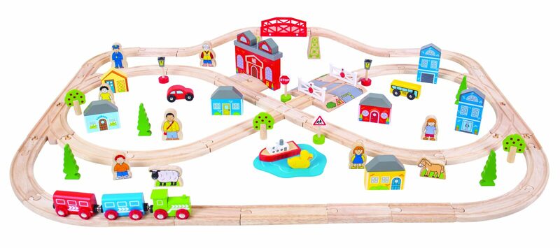 Vláčkodráha Bigjigs Rail dřevěná, město a vesnice 101 dílů