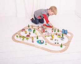 Vláčkodráha Bigjigs Rail dřevěná, město a vesnice 101 dílů