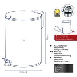 KELA Kosmetický koš 5 l MATS černá KL-23702