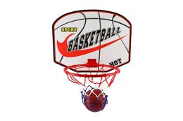 Basketbalový koš dřevo/kov/síťka/míč s pumpičkou v krabici 49x42x4cm