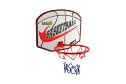 Basketbalový koš dřevo/kov/síťka/míč s pumpičkou v krabici 49x42x4cm