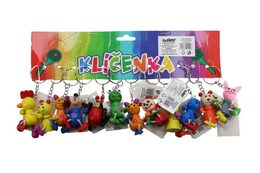 Přívěšek na klíče/Klíčenka dřevěné zvířátko dřevo/kov 10cm mix druhů 12ks na kartě
