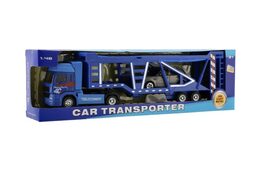 Auto kamion přepravník +  auto kov/plast 32cm na volný běh v krabici 36x11x6cm