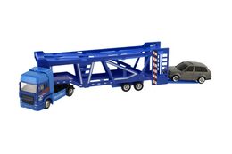 Auto kamion přepravník +  auto kov/plast 32cm na volný běh v krabici 36x11x6cm