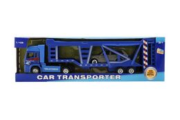Auto kamion přepravník +  auto kov/plast 32cm na volný běh v krabici 36x11x6cm