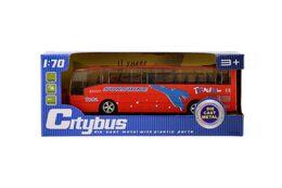 Autobus plast 16cm na baterie se zvukem se světlem na zpětné natažení 4 barvy v krabičce 24ks v boxu