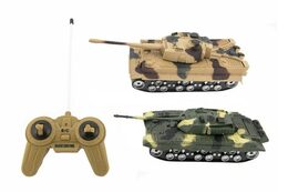 Tank RC 2ks 25cm plast tanková bitva na baterie se zvukem se světlem v krabici 43x17x19cm