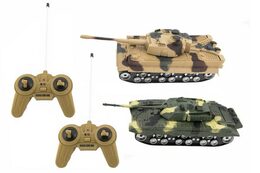 Tank RC 2ks 25cm plast tanková bitva na baterie se zvukem se světlem v krabici 43x17x19cm