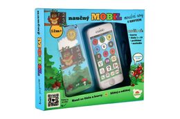 Naučný mobilní telefon s krytem Moudrá sova plast na baterie se zvukem v krabici 22x18x3,5cm 12m+