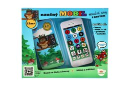 Naučný mobilní telefon s krytem Moudrá sova plast na baterie se zvukem v krabici 22x18x3,5cm 12m+