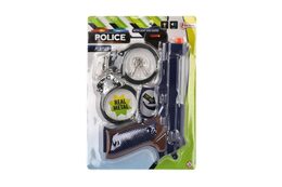 Pistole policejní plast 23cm + pouta na baterie se zvukem se světlem na kartě19x27cm
