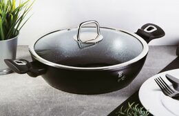 BERLINGERHAUS Pánev WOK s poklicí a mramorovým povrchem 30 cm Black Silver Collection BH-7113