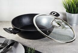 BERLINGERHAUS Pánev WOK s poklicí a mramorovým povrchem 30 cm Black Silver Collection BH-7113