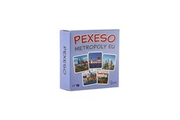 Pexeso Metropole EU papírové společenská hra 32 obrázkových dvojic v papírové krabičce 8x8cm