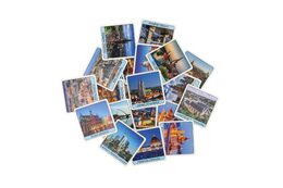 Pexeso Metropole EU papírové společenská hra 32 obrázkových dvojic v papírové krabičce 8x8cm