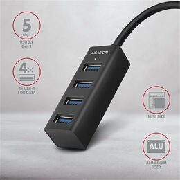 USB hub AXAGON HUE-M1AL 4x USB 3.2 Gen 1 MINI hub, kovový, kabel USB-A 1.2m