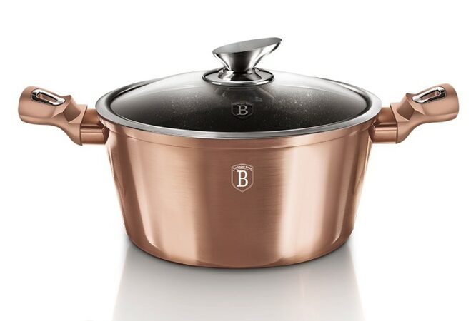 BERLINGERHAUS Kastrol s mramorovým povrchem a poklicí 28 cm Rosegold Metallic Line BH-1516