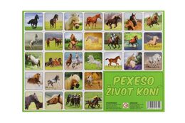 Pexeso Život koní papírové společenská hra 32 obrázkových dvojic 24,5x34,5cm