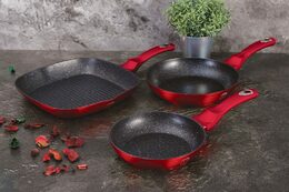 BERLINGERHAUS Sada pánví s mramorovým povrchem 3 ks Burgundy Metallic Line gril BH-1289