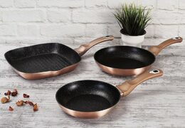 BERLINGERHAUS Pánev s mramorovým povrchem sada 3 ks Rosegold Metallic Line BH-1279