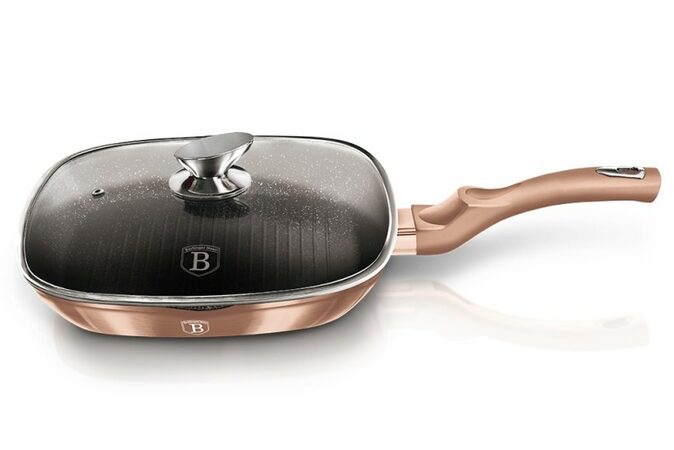 BERLINGERHAUS Pánev grilovací s mramorovým povrchem a poklicí 28 cm Rosegold Metallic Line BH-1610