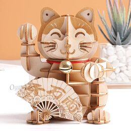 RoboTime dřevěné 3D puzzle Plutus Kočka pro štěstí