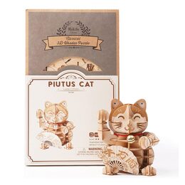 RoboTime dřevěné 3D puzzle Plutus Kočka pro štěstí