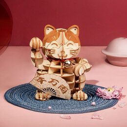 RoboTime dřevěné 3D puzzle Plutus Kočka pro štěstí