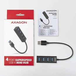 USB hub AXAGON HUE-M1A 4x USB 3.2 Gen 1 MINI hub, kovový, kabel USB-A 20cm