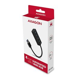 USB hub AXAGON HUE-M1A 4x USB 3.2 Gen 1 MINI hub, kovový, kabel USB-A 20cm