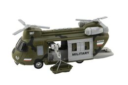 Vrtulník/Helikoptéra vojenská plast 28cm na baterie se světlem se zvukem v krabici 32x19x12cm