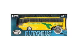Autobus kov/plast 16cm na zpětné natažení 4barvy na bat. se zvukem v krabičce 19x8x5,5cm 24ks v boxu