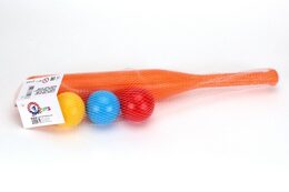 Teddies Baseballová pálka 50cm + míčky 3ks  plast 2 barvy v síťce