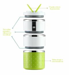 Promis TM-123 green Trojdílný termobox na potraviny - celkem 1,23l, nerez výplň
