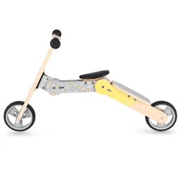 Spokey WOO-RIDE MULTI - Dřevěné dětské odrážedlo a koloběžka v jednom, žluté