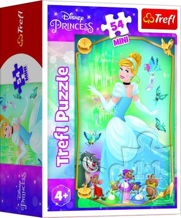 Minipuzzle Krásné princezny/Disney Princess 54dílků 4 druhy v krabičce 6x9x4cm 40ks v boxu