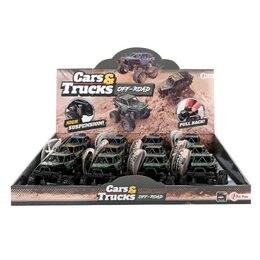 Auto monster truck mini plast 9x7cm odpružené na zpětné natažení 3 barvy 12ks v boxu